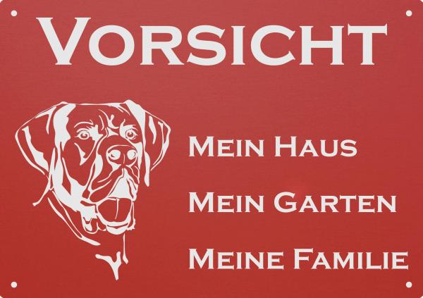 Aluminium Warnschild Deutsche Dogge VORSICHT Mein Haus mein Garten meine Familie